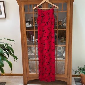 Formal Gown Red with Black Floral Accents, Size S